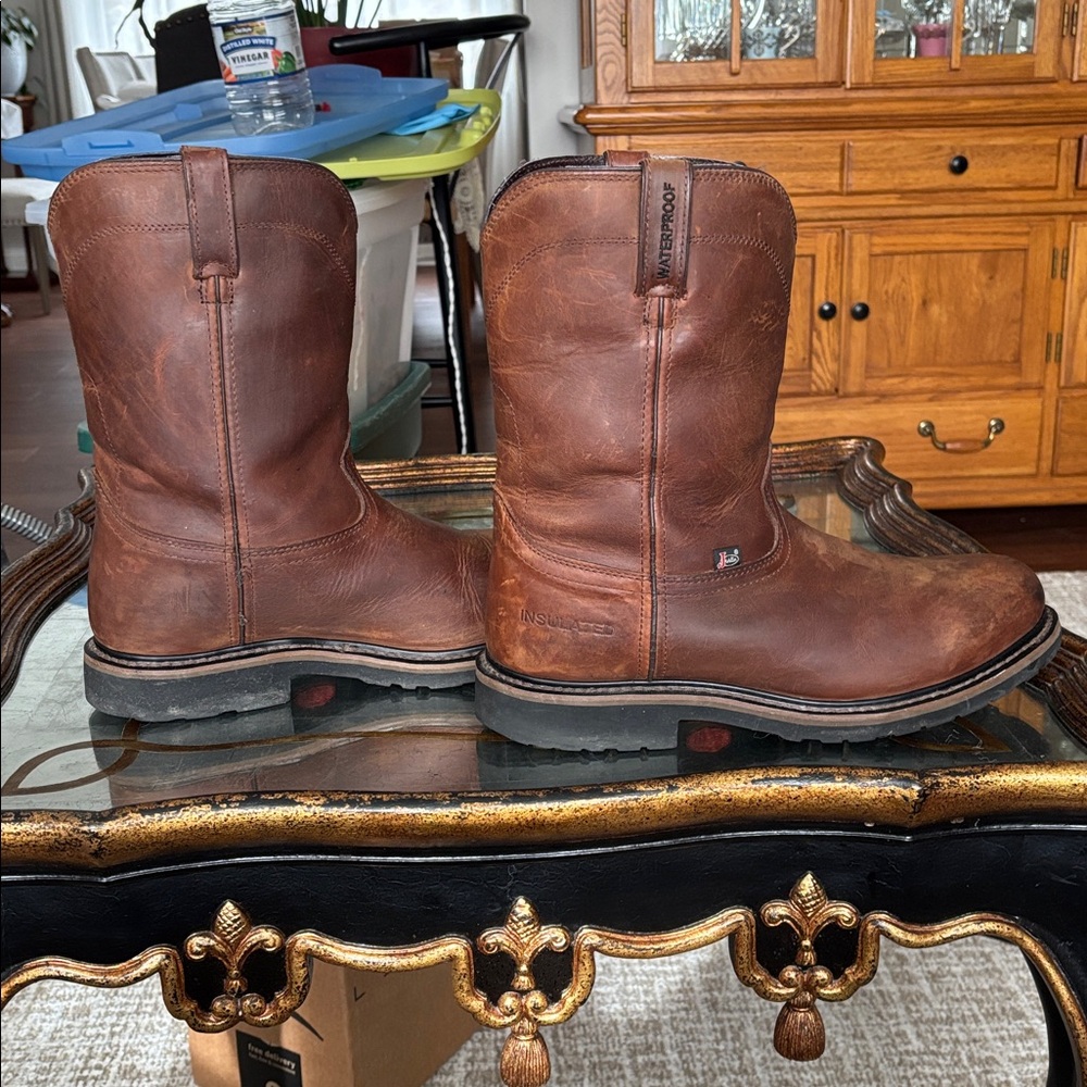 Men's Brown Leather Work Boots - Picture 4 of 8